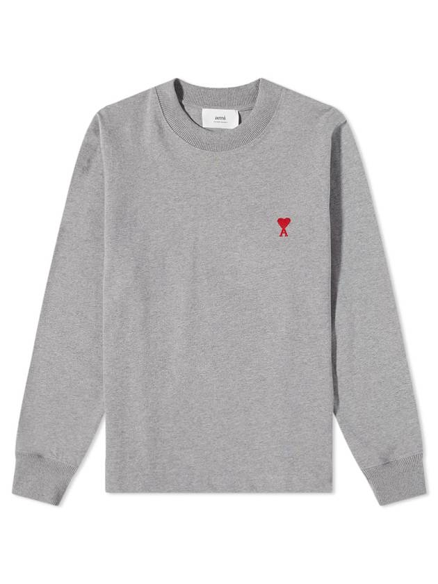 Small Heart Logo Long Sleeve T-Shirt Grey - AMI - BALAAN 1