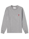 Small Heart Logo Long Sleeve T-Shirt Grey - AMI - BALAAN 1