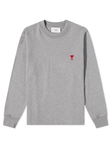 Small Heart Logo Long Sleeve T-Shirt Grey - AMI - BALAAN 1