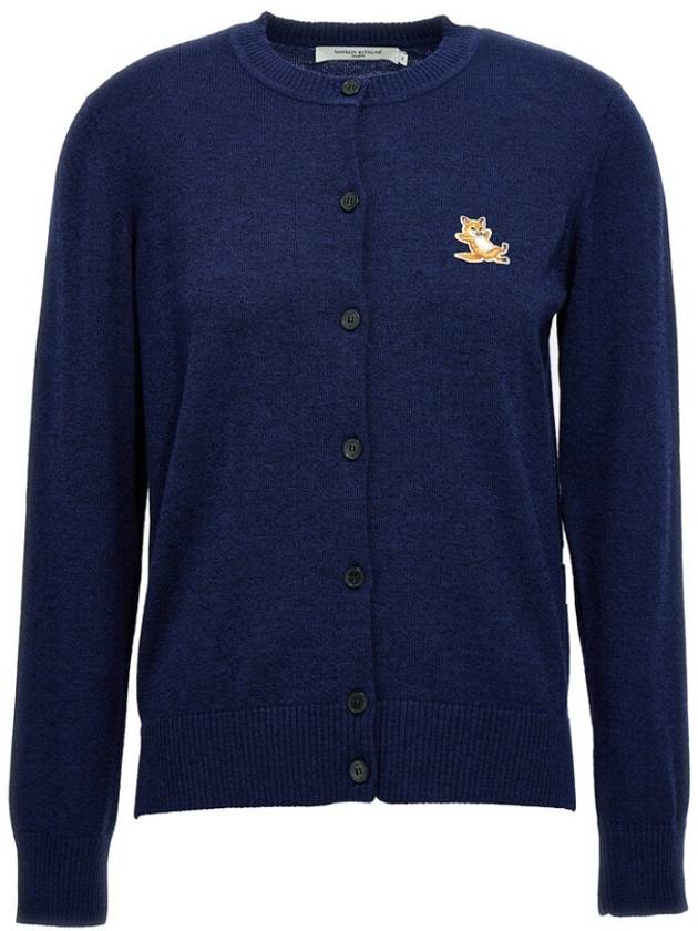 Chillax Fox Patch Crew Neck Wool Cardigan Navy Melange - MAISON KITSUNE - BALAAN 2