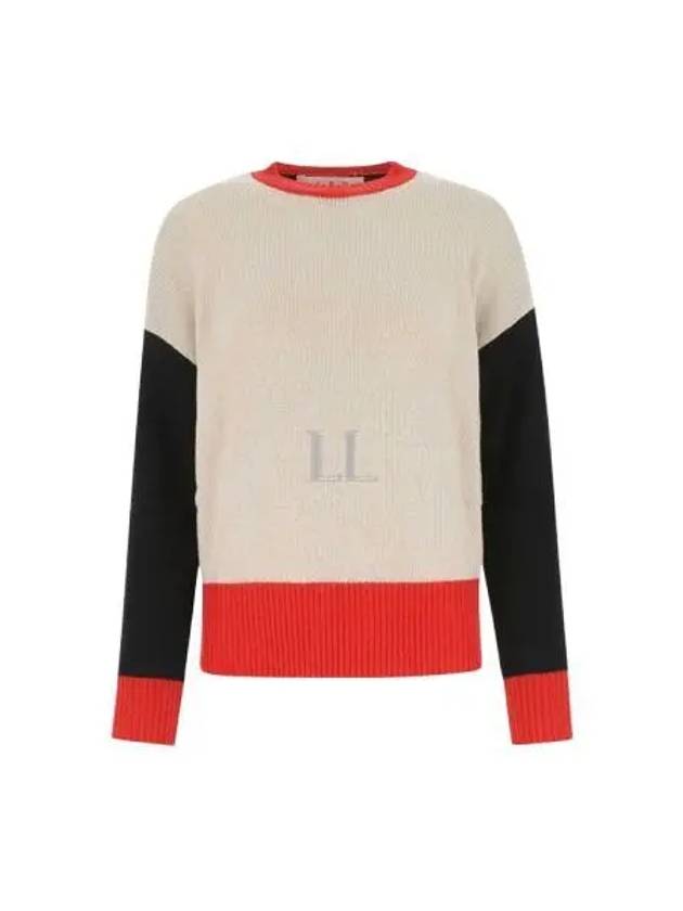 Women's Embroidered Back Logo Color Block Cashmere Knit Top Swan - MARNI - BALAAN 2