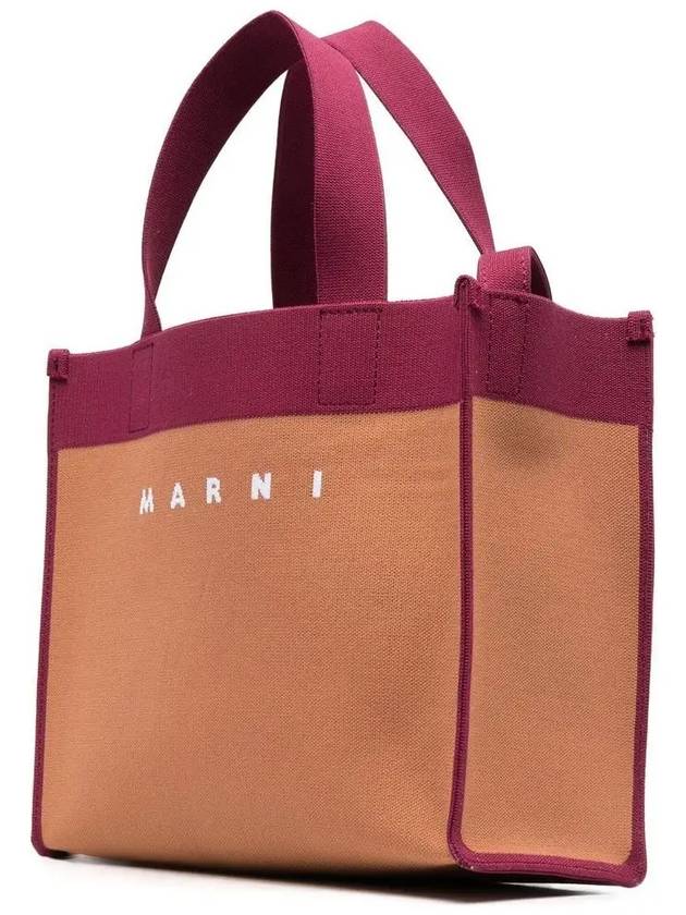 Color Block Knit Jacquard Tote Bag Brown - MARNI - BALAAN 4