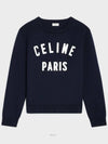 Logo Print Crew Neck Cotton Knit Top Navy - CELINE - BALAAN 2