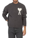 Intarsia Logo Crewneck Knit Top Dark Grey - AMI - BALAAN 2