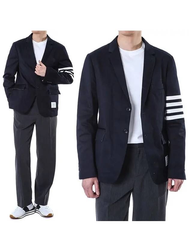 4 Bar Armband Cotton Blazer Jacket Navy - THOM BROWNE - BALAAN 3