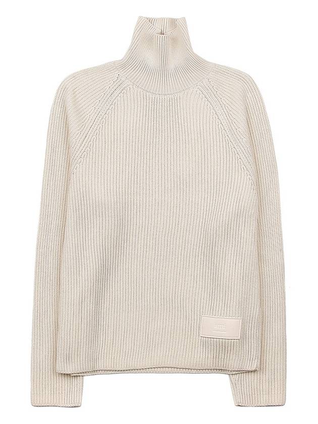 Logo Rib Turtleneck Ivory - AMI - BALAAN 2