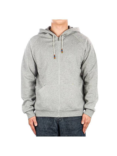 Pinstripe Hooded Cotton Blend Jersey Zip-up Jacket Grey - PAUL SMITH - BALAAN 2