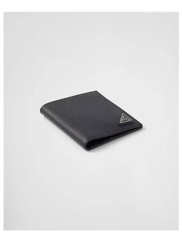 Triangle Logo Saffiano Half Wallet Black - PRADA - BALAAN 2