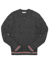 Women's Pointel Cable Merino Wool Pullover Knit Top Grey - THOM BROWNE - BALAAN 2