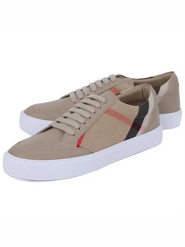Women's House Check Leather Low Top Sneakers Tan - BURBERRY - BALAAN 2