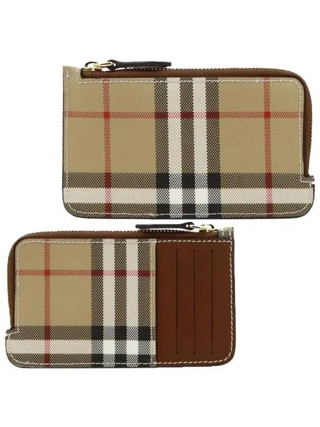 Vintage Check Leather Zipper Card Wallet Archive Beige Tan - BURBERRY - BALAAN 2