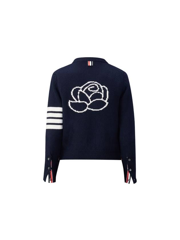 Floral Intarsia Cotton Cardigan Navy - THOM BROWNE - BALAAN 3