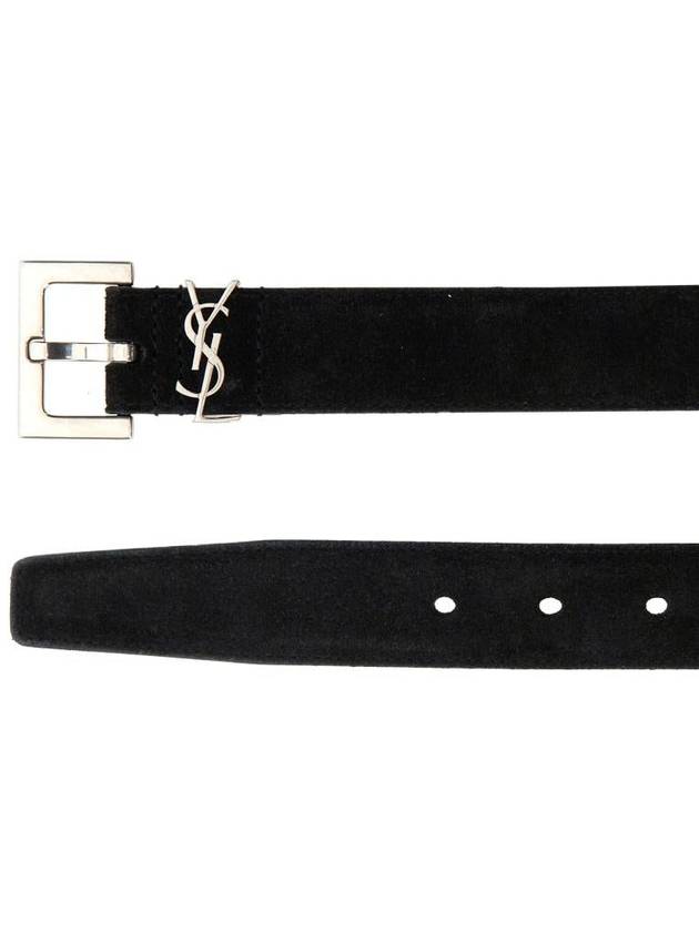 Logo Suede Leather Belt Black - SAINT LAURENT - BALAAN 3