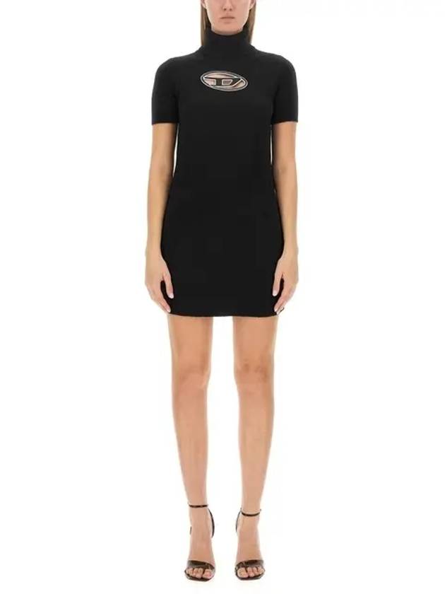 Women's M Agarette Logo Cut Out High Neck Short Dress Black - DIESEL - BALAAN 3