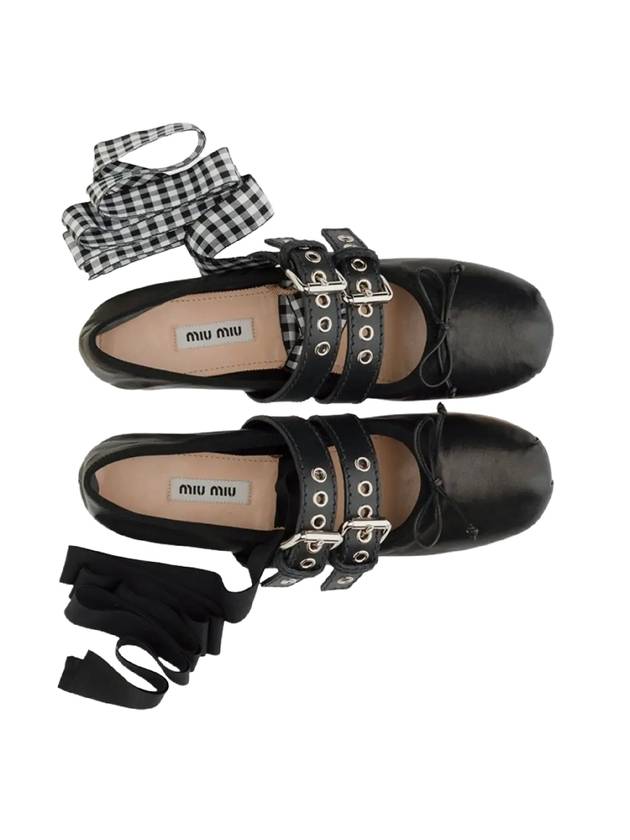 Buckle Strap Nappa Leather Ballerina Black - MIU MIU - BALAAN 3