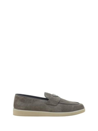 Triangle Logo Suede Loafers Grey - PRADA - BALAAN 1