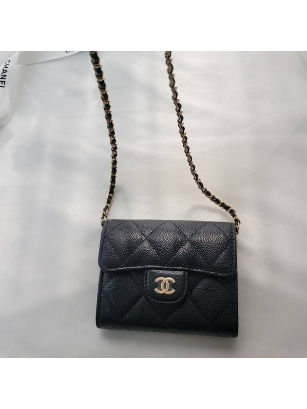 Classic Gold Hardware Calfskin Chain Half Wallet  Black - CHANEL - BALAAN 3