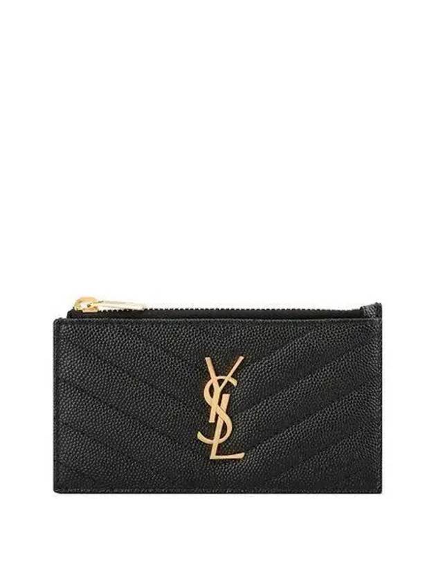 Grain Leather Quilted Stitch Card Wallet Black - SAINT LAURENT - BALAAN 2