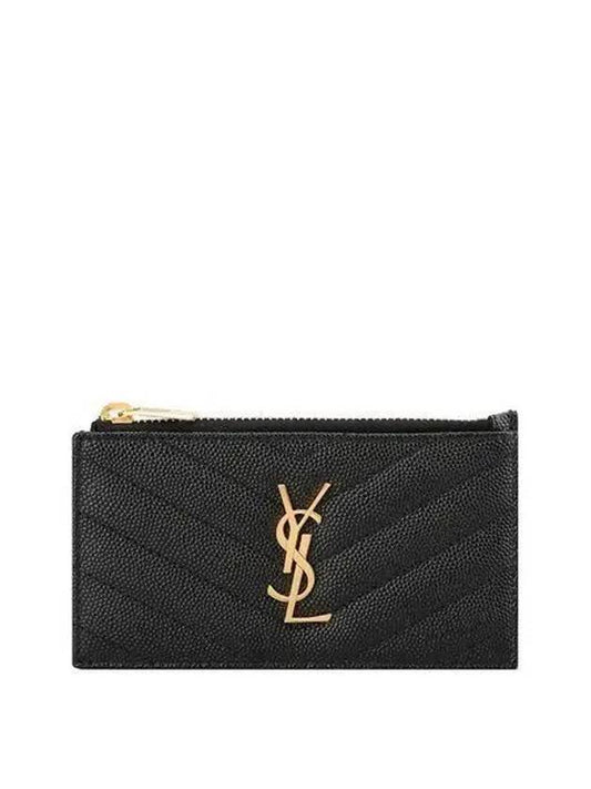 Grain Leather Quilted Stitch Card Wallet Black - SAINT LAURENT - BALAAN 2