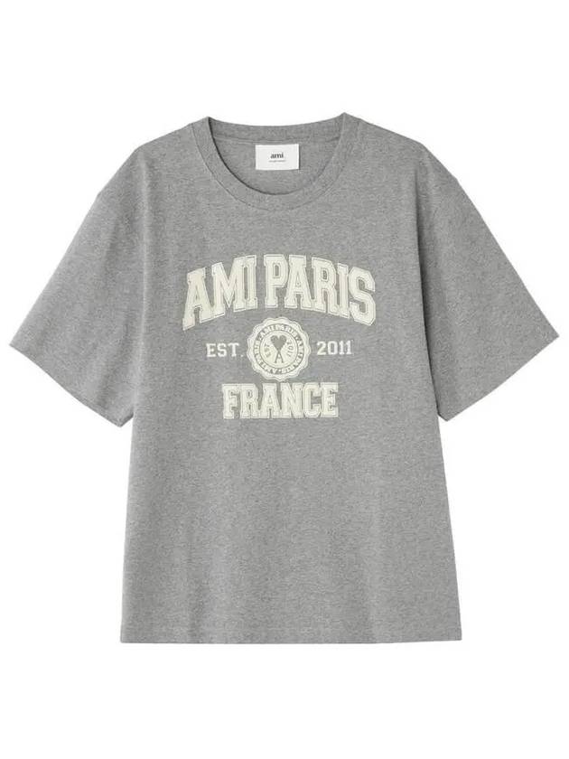 Paris Logo Short Sleeve T-Shirt Grey - AMI - BALAAN 3