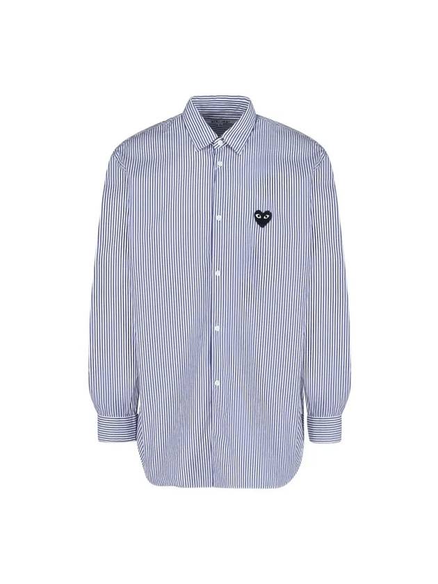 Black Heart Wappen Stripe Long Sleeve Shirt Blue - COMME DES GARCONS PLAY - BALAAN 1