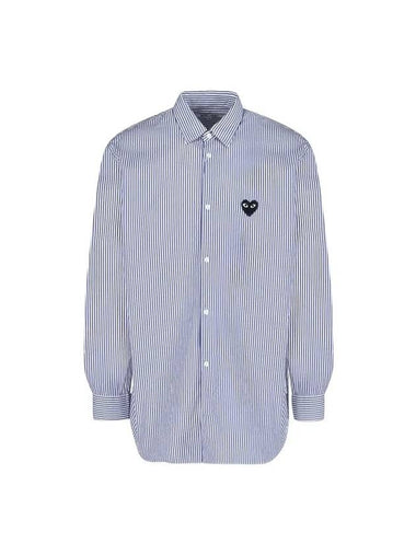 Black Heart Wappen Stripe Long Sleeve Shirt Blue - COMME DES GARCONS PLAY - BALAAN 1