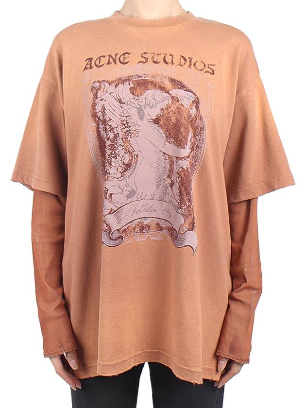 Logo Graphic Print Layered Long Sleeve T-Shirt Rust Red - ACNE STUDIOS - BALAAN 2