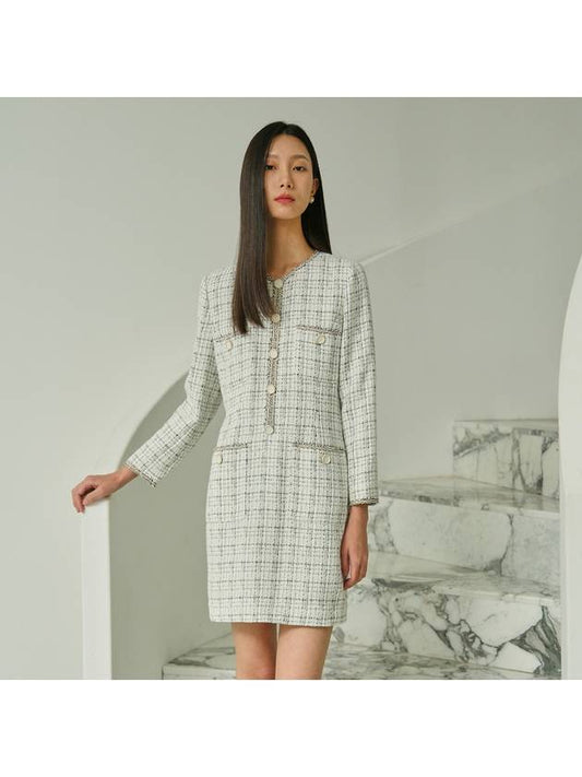 Celina Tweed Long Sleeve Midi Dress Ivory - AME - BALAAN 2