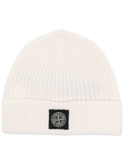 Logo Knit Beanie Natural - STONE ISLAND - BALAAN 2