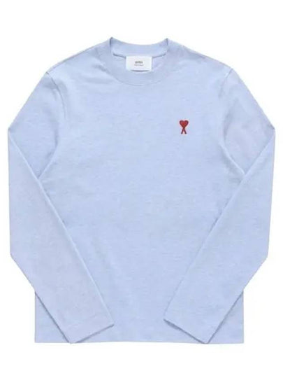 Chain Stitch Heart Logo Long Sleeve T-Shirt Blue - AMI - BALAAN 2