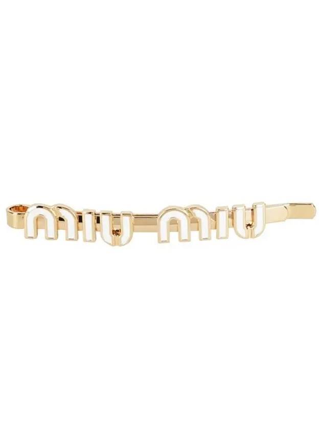 Enamel Metal Hair Clip Gold White - MIU MIU - BALAAN 2