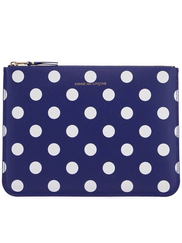 compact unisex blue leather wallet with zip and dots - COMME DES GARCONS WALLET - BALAAN 2