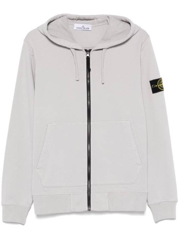 Organic Cotton Fleece Zip-Up Hoodie Grey - STONE ISLAND - BALAAN 2