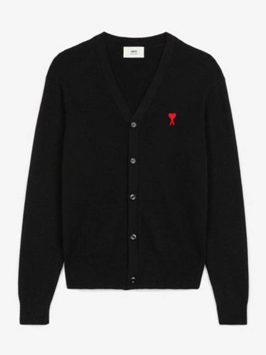 Heart Logo Merino Wool Cardigan Black - AMI - BALAAN 2