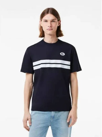 Men s color combination tipping print back big graphic match t shirt TH8590 54G HD domestic product GQ2N24013021153 - LACOSTE - BALAAN 1