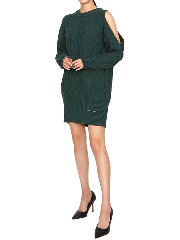 Cable Open Shoulder Long Sleeve Knit Top Green - GANNI - BALAAN 8