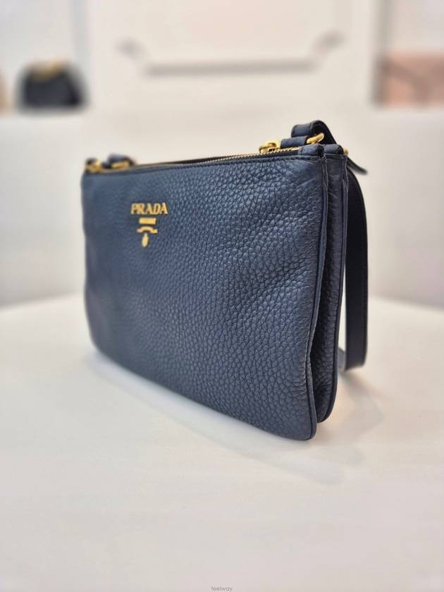 Double zip leather cross bag navy 1BH046 - PRADA - BALAAN 3