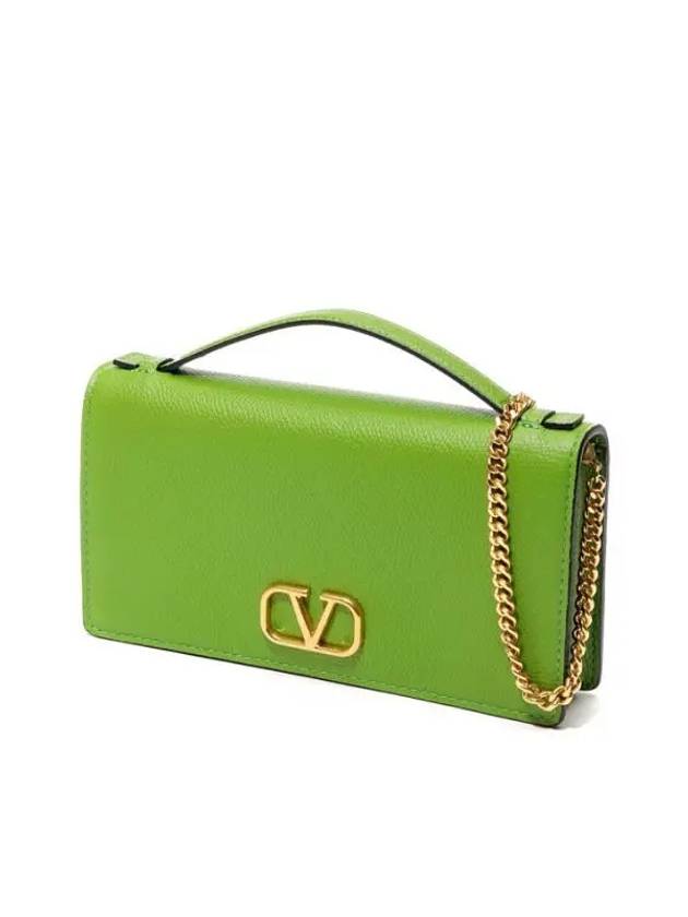 V Logo Signature Chain Grainy Calfskin Cross Bag Green - VALENTINO - BALAAN 1