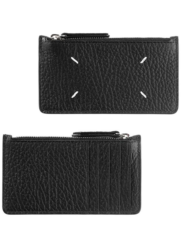 Pebble Leather Stitch Logo Zipper Card Wallet Black - MAISON MARGIELA - BALAAN 2