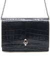 Silver Skull Crocodile Leather Chain Small Cross Bag Black - ALEXANDER MCQUEEN - BALAAN 2