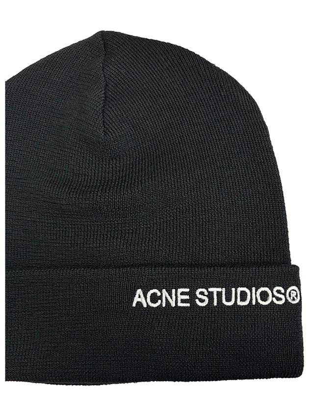 Embroidered Logo Ribbed Knit Beanie Black - ACNE STUDIOS - BALAAN 7