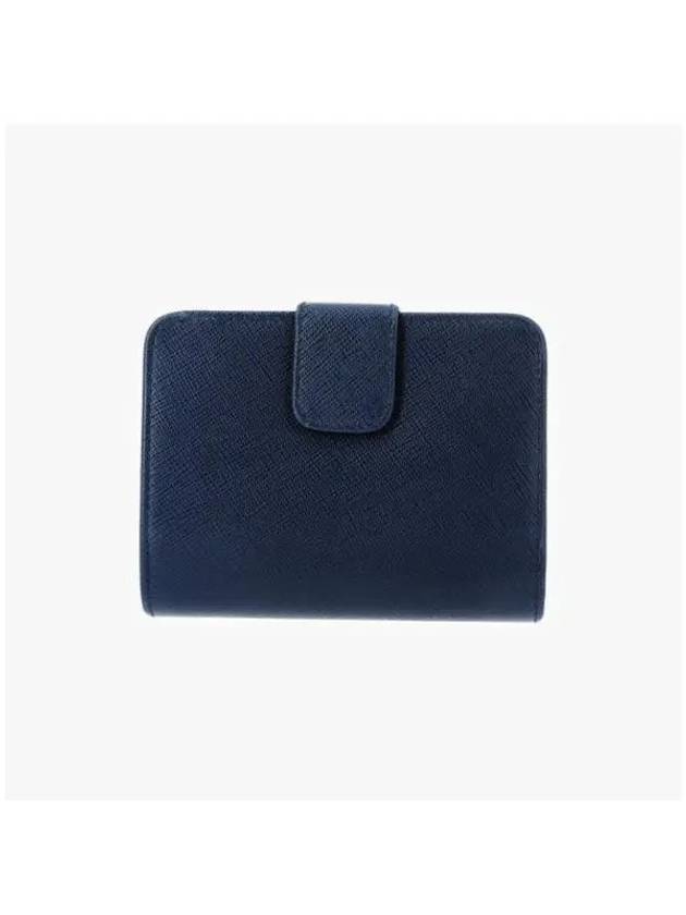 Logo Saffiano Leather Half Wallet Navy - PRADA - BALAAN 5