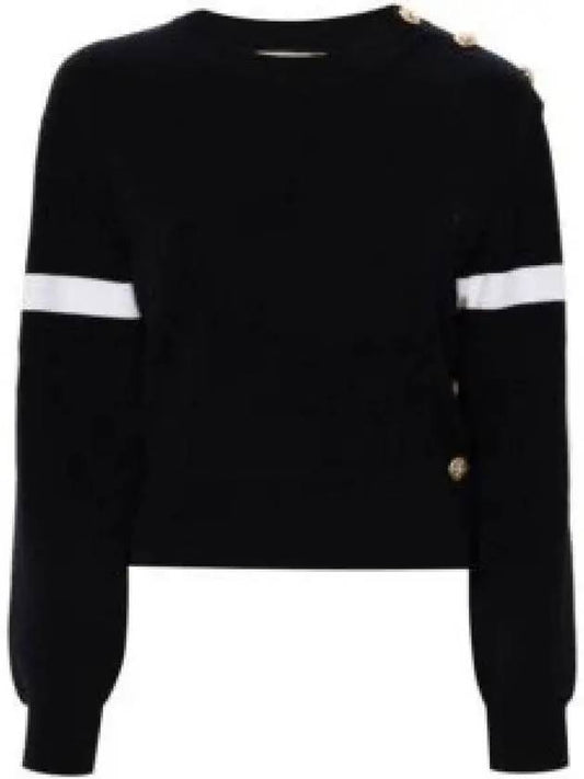 Logo Wool Long Sleeve T-Shirt Navy - GUCCI - BALAAN 2