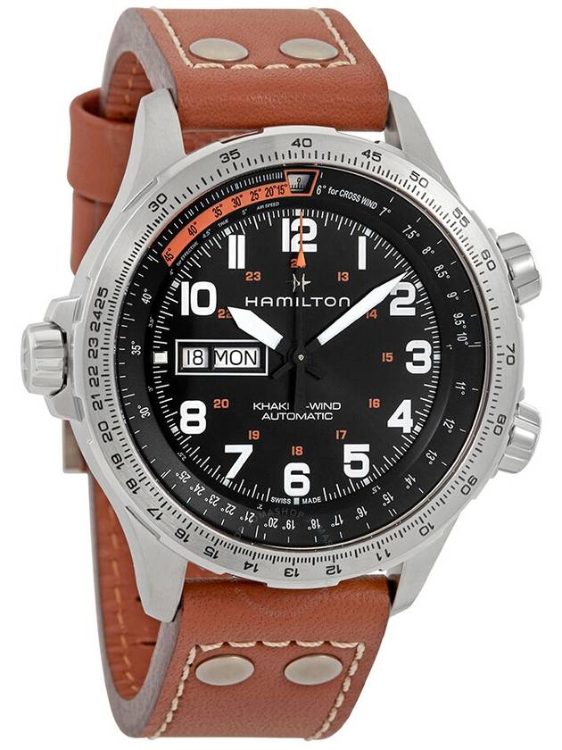 H77755533 Khaki Aviation x Wind Day-Date Automatic Men's Leather Watch 45mm - HAMILTON - BALAAN 2