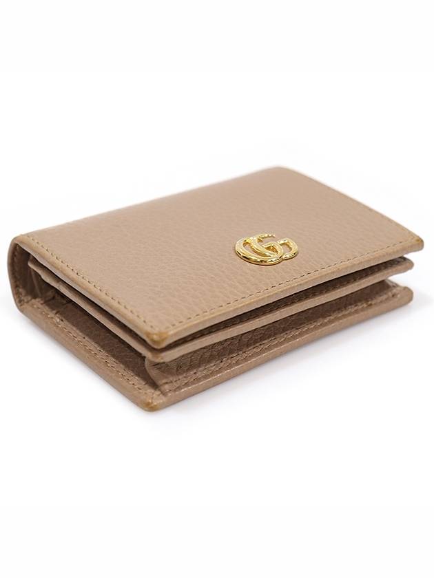 456126 Beige texture leather gold plated GG Marmont card case half wallet - GUCCI - BALAAN 3