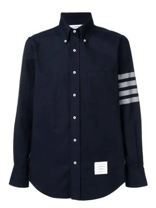 Men's Diagonal Solid Flannel Long Sleeve Shirt Navy - THOM BROWNE - BALAAN 3