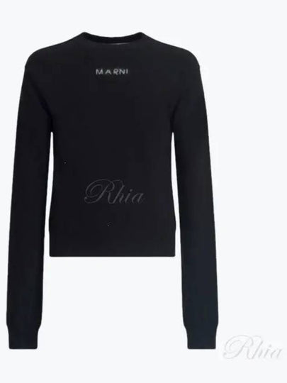 Embroidered Logo Round Neck Knit Top Black - MARNI - BALAAN 2