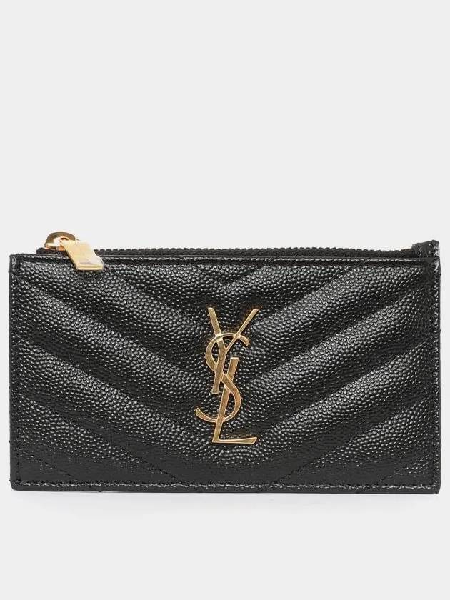 Monogram Fragment Zipper Card Wallet Black - SAINT LAURENT - BALAAN 3