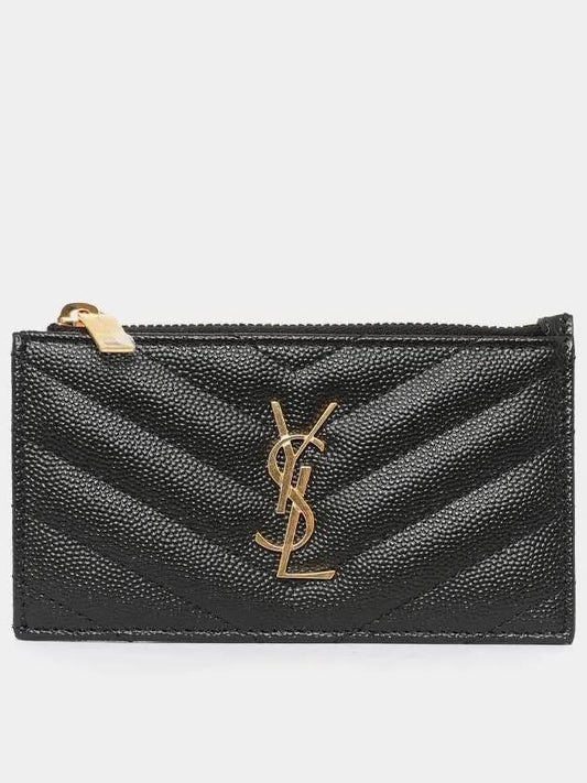 Monogram Fragment Zipper Card Wallet Black - SAINT LAURENT - BALAAN 2