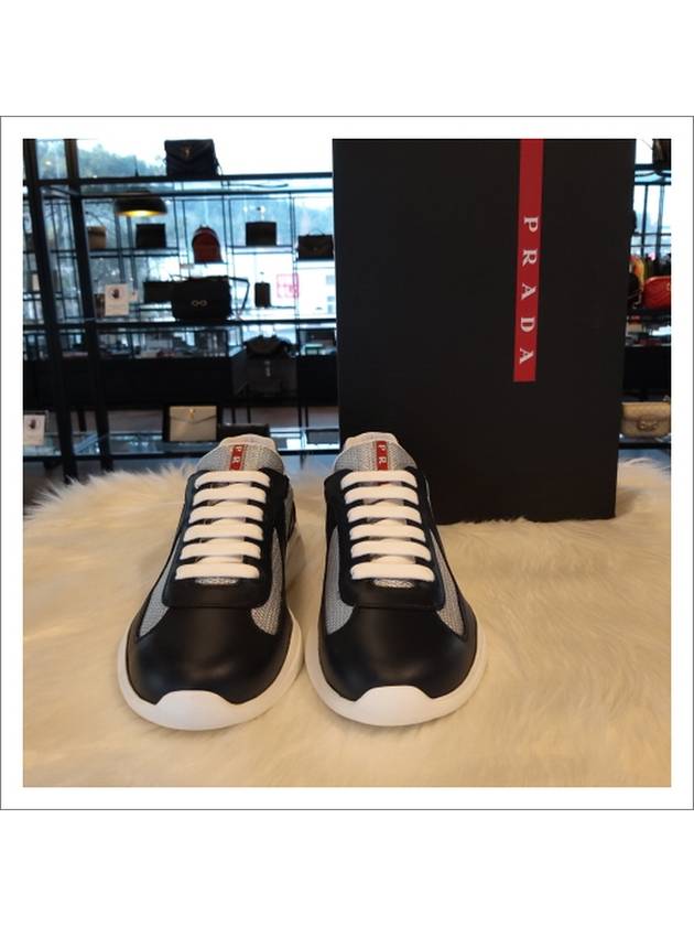 Men's America's Cup Low Top Sneakers Silver Navy - PRADA - BALAAN.